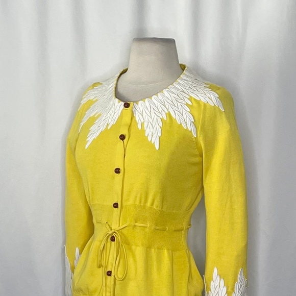 NWT!! Anthropologie MOTH Wisteria Cardigan Lace Appliqués Canary Yellow Small - Picture 7 of 15